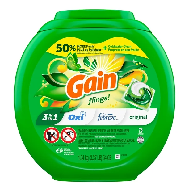 Gain 게인 3 in 1(옥시 부스트&페브리즈 함유) 캡슐 세탁 세제 45개 76개